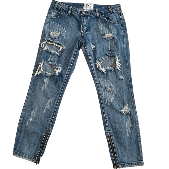 ONE By One Teaspoon Distressed zip ankle low rise Trashed Free Birds J2 2204 - Picture 2 of 15